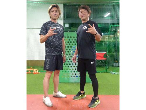 糟谷耕一社長（写真左）と元近鉄・巨人で活躍した中濱裕之氏